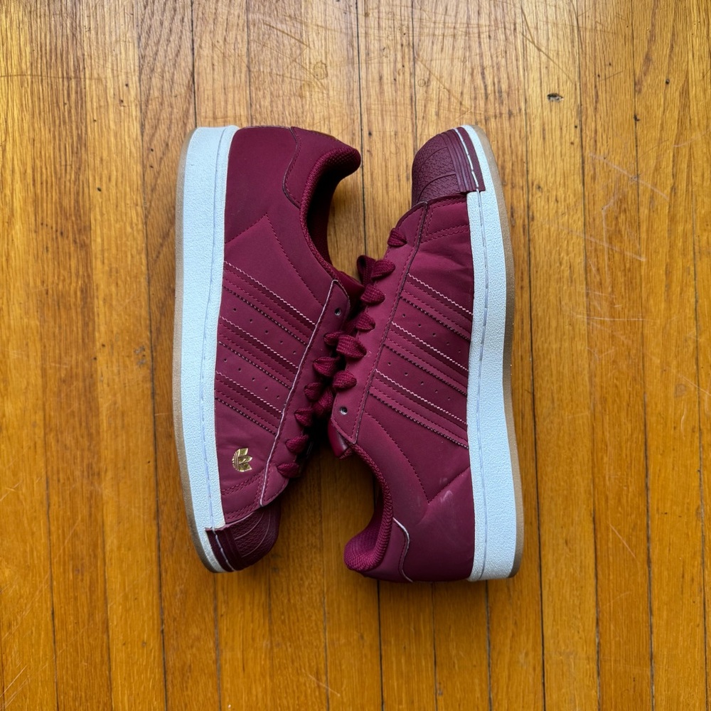 Adida Superstar shell toe premium Burgundy, White and Gold